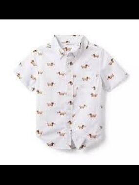 Janie and Jack Boys White Short-Sleeve Button-Down Shirt with Dog Print